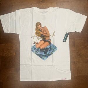 Diamond Supply Co. White Graphic Tee with Blue Diamond Pinup Art